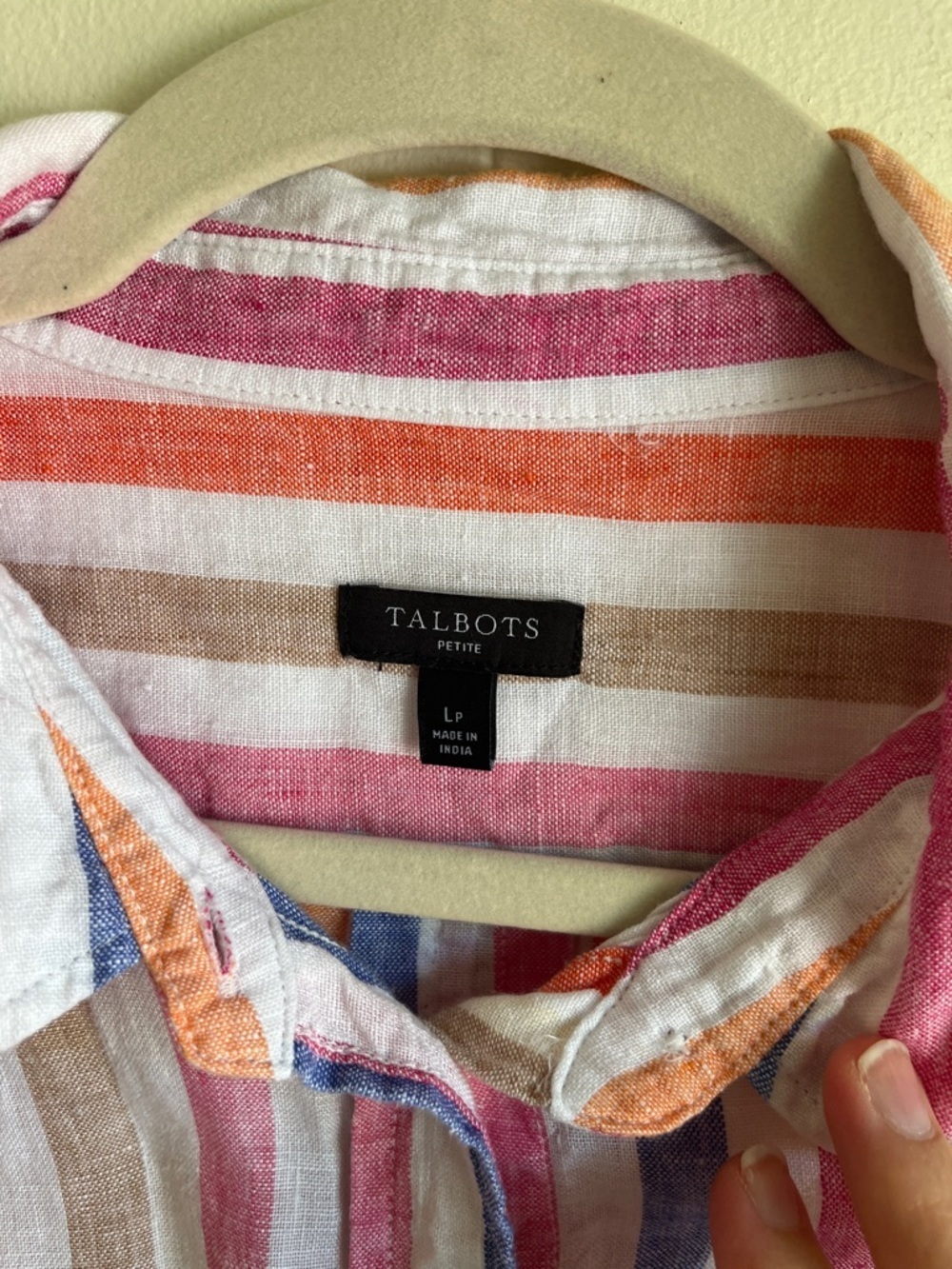 Talbots Multicolor Striped Button-Down Linen Beach Coastal Summer Shirt Sz LP - Picture 3 of 9
